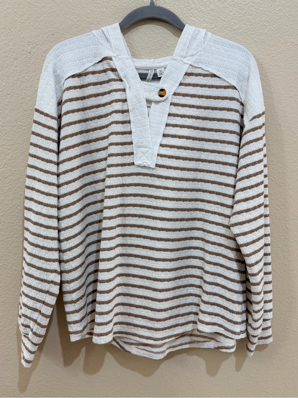 CATO Striped Hooded Henley Textured Top M EUC - Picture 2 of 9